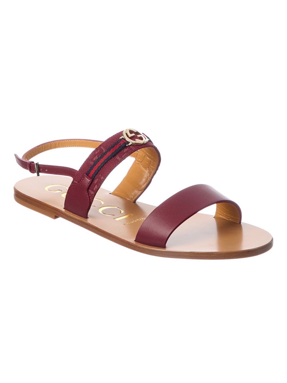 New Gucci Interlocking G women GG canvas leather flat sandals, size 38, US 8